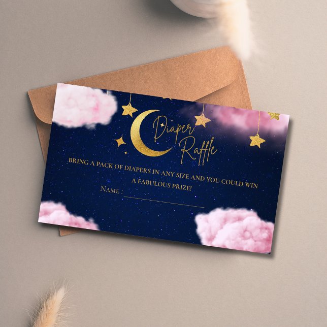 Over the Moon stars pink baby shower Diaper Enclosure Card (Creator Uploaded)