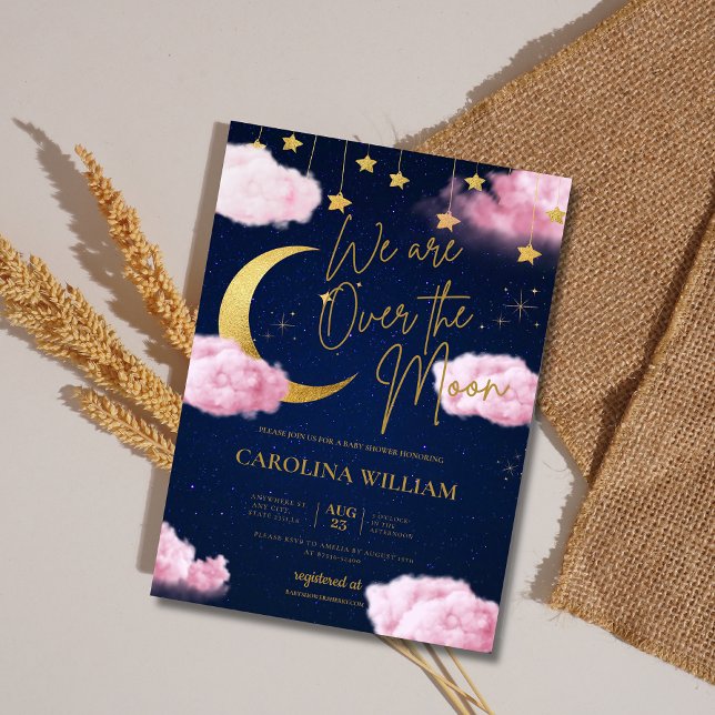Over the Moon stars pink baby shower Invitation (Creator Uploaded)