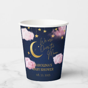 Over the Moon stars pink baby shower Paper Cups