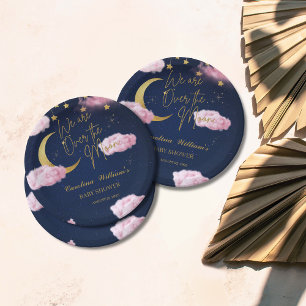 Over the Moon stars pink baby shower Paper Plate