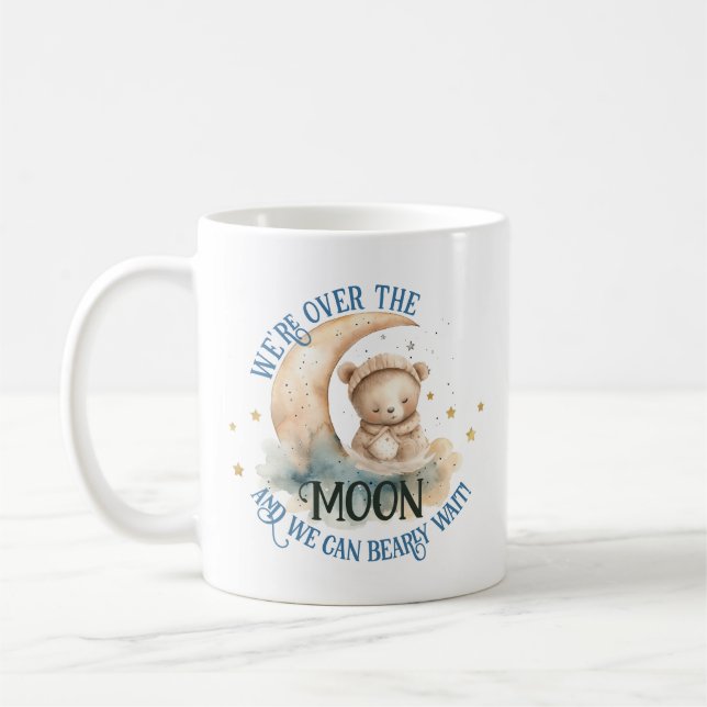 Over The Moon Teddy Bear Baby Boy Shower Coffee Mug (Left)