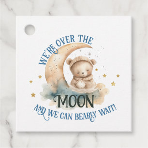 Over The Moon Teddy Bear Baby Boy Shower Favour Tags