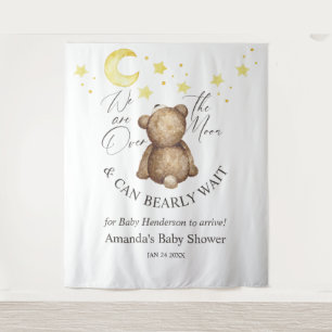 Over The Moon Teddy Bear Baby Shower Backdrop Tapestry