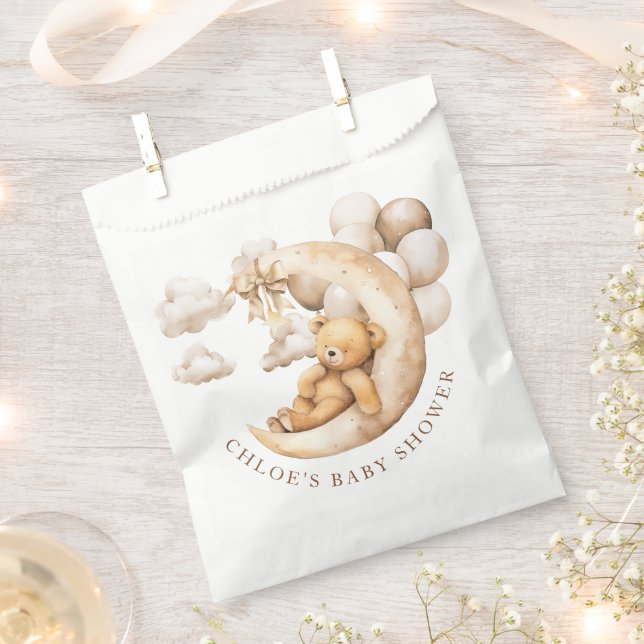 Over the Moon Teddy Bear Baby Shower Favour Bags (Clipped)