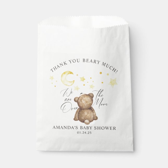 Over The Moon Teddy Bear Baby Shower Favour Bags (Front)