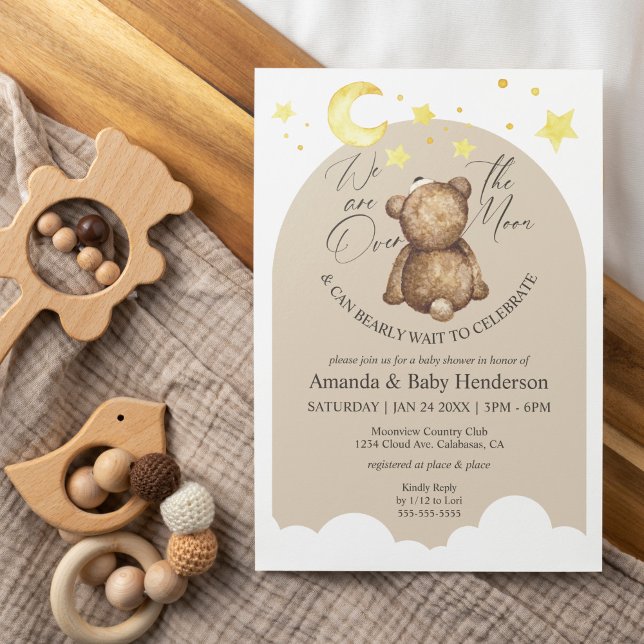 Over The Moon Teddy Bear Baby Shower Invitation (Creator Uploaded)