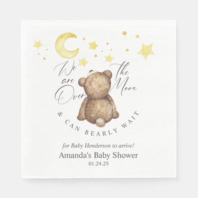 Over The Moon Teddy Bear Baby Shower Napkin (Front)