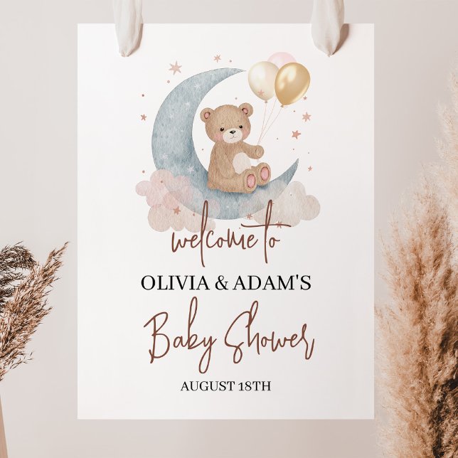 Over The Moon Teddy Bear Baby Shower Welcome Sign (Creator Uploaded)