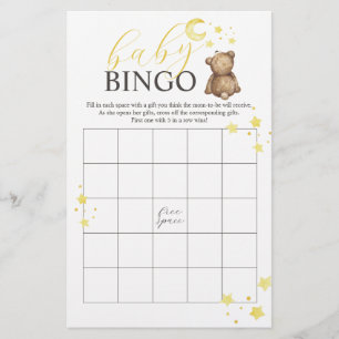 Over the Moon Teddy Bear BINGO Baby Shower Game Flyer
