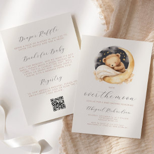 Over the Moon Teddy Bear Boho QR Code Baby Shower Invitation