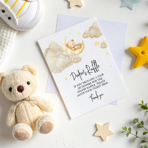 Over The Moon Teddy Bear Diaper Raffle Baby Shower Enclosure Card