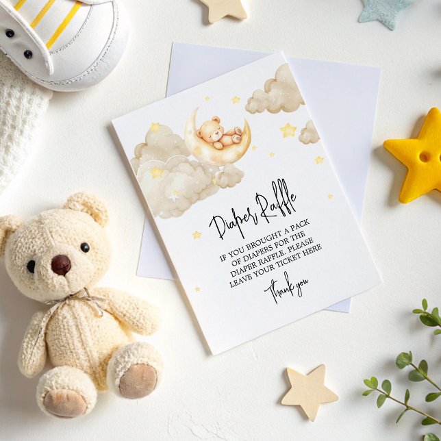 Over The Moon Teddy Bear Diaper Raffle Baby Shower Enclosure Card (Creator Uploaded)