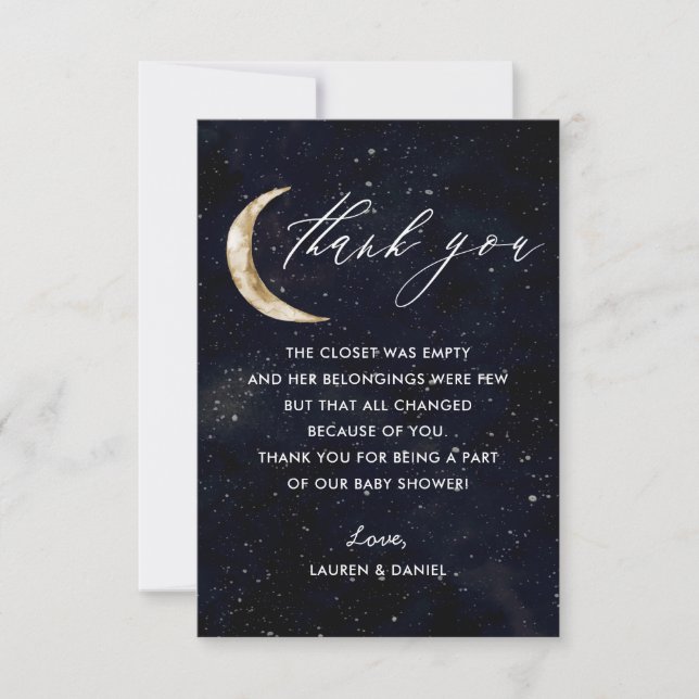 Over The Moon Theme Baby Shower Thank You Cards (Front)