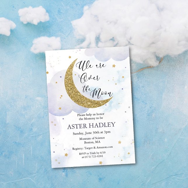 Over the Moon Watercolor Baby Shower Invitation (Creator Uploaded)