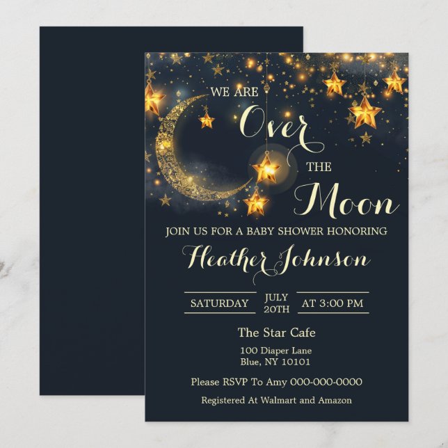 Over The Moon Whimsical Neutral Baby Shower Invitation (Front/Back)