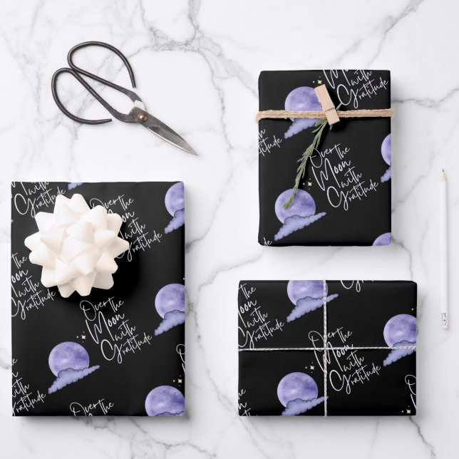 Over The Moon With Gratitude Wrapping Paper Sheets (Front)