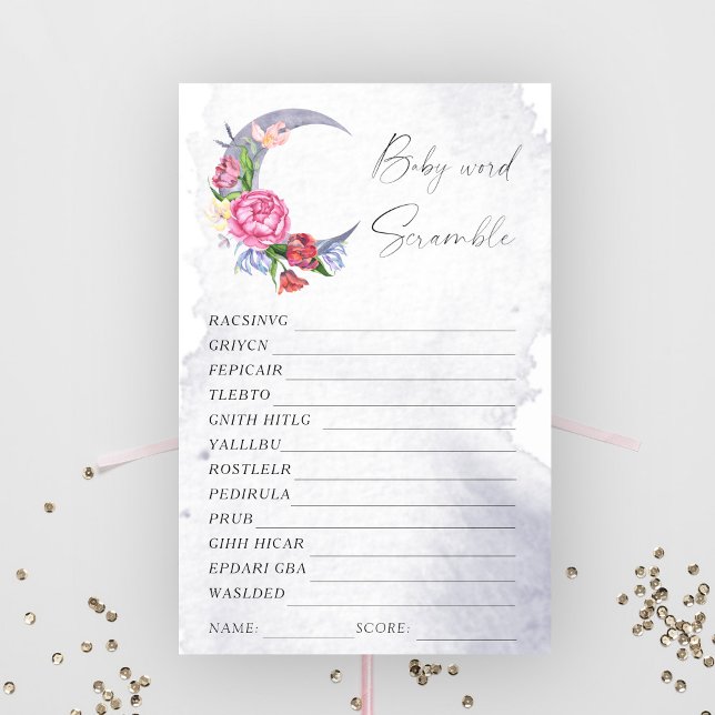 Over the Moon Word scramble baby shower game (Creator Uploaded)