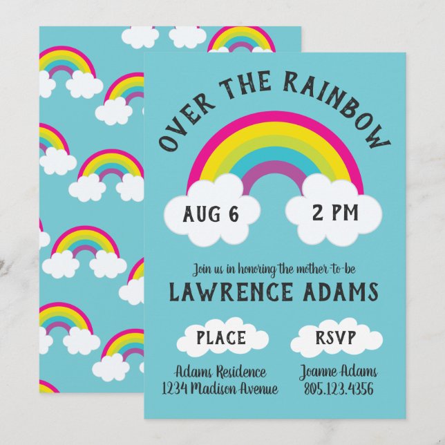 Over The Rainbow Birthday / Shower Invitation (Front/Back)