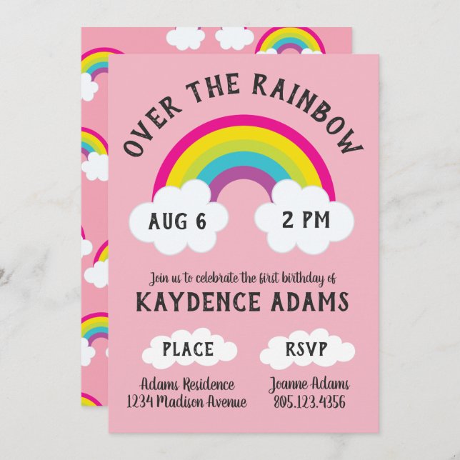 Over The Rainbow Birthday / Shower Invitation (Front/Back)