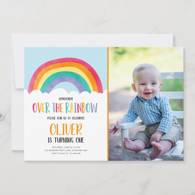 Over the Rainbow Blue Boy Birthday Invitation (Front)