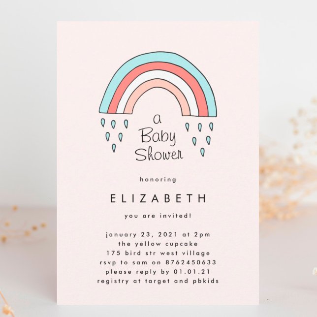 Over The Rainbow Girl Blush Pink Baby Shower Invitation (Creator Uploaded)