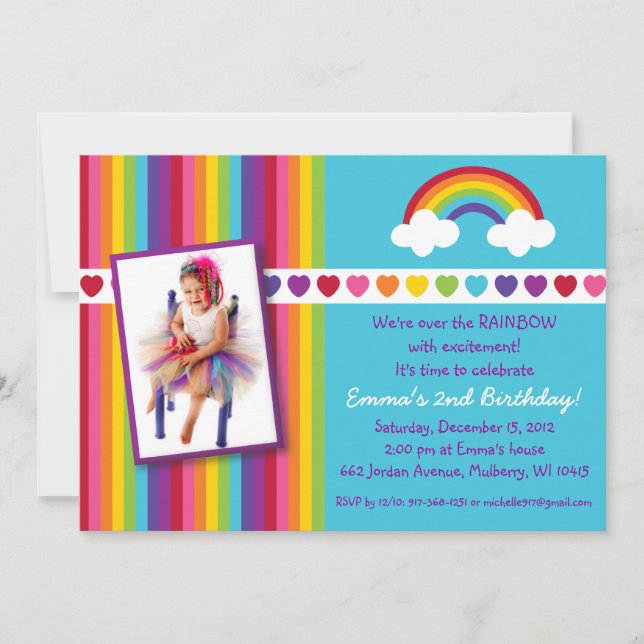 Over the Rainbow Girls Photo Birthday Invitations (Front)
