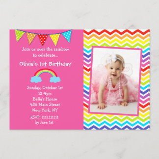Over the Rainbow Photo Birthday Invitations