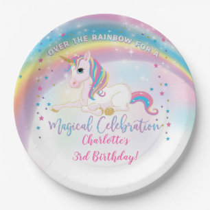 Over The Rainbow Unicorn Birthday  Paper Plate