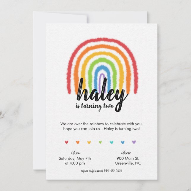 Over The Rainbow Watercolor Birthday Invitation (Front)