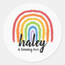 Over The Rainbow Watercolor Birthday Round Sticker