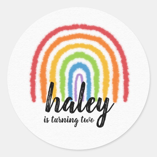 Over The Rainbow Watercolor Birthday Round Sticker (Front)
