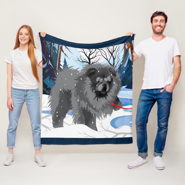 OVER THE RIVER Black Chow Fleece blanket (In Situ)
