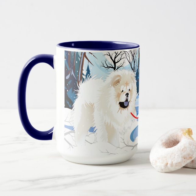 OVER THE RIVER Cream Chow mug (With Donut)