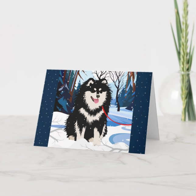 OVER THE RIVER Finnish Lapphund holiday art cards (Front)
