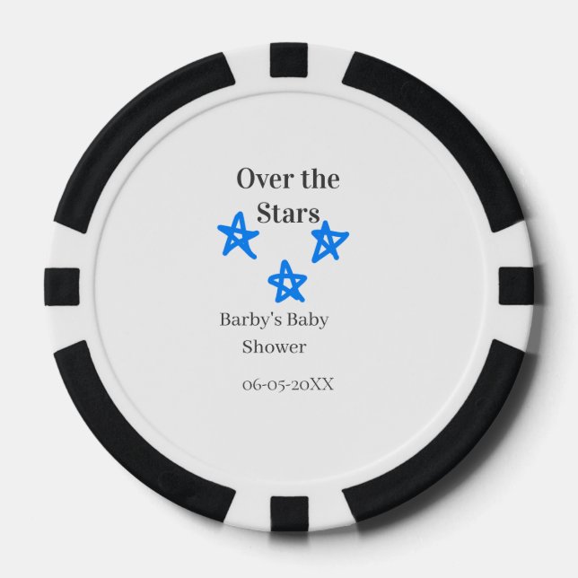 Over the Stars blue gray baby shower name date ele Poker Chips (Front)