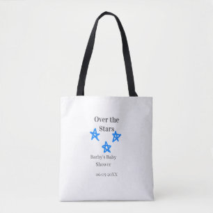 Over the Stars blue gray baby shower name date ele Tote Bag