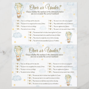 Over Under Baby Shower Game - Hot Air Balloon