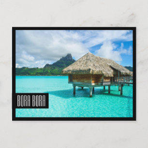 Over-water bungalow Bora Bora black frame postcard