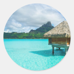 Over-water bungalow, Bora Bora round sticker