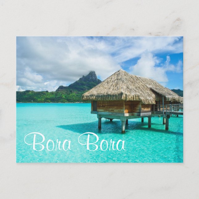 Over-water bungalow, Bora Bora text postcard (Front)