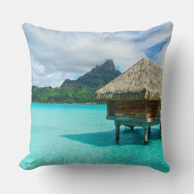 Over-water bungalow, Bora Bora throw pillow (Front)