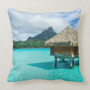 Over-water bungalow, Bora Bora throw pillow