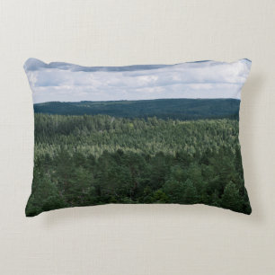 Overcast Day Over Green Forest Landscape Photo Decorative Cushion