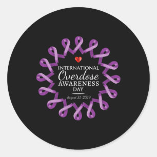 Overdose Awareness Day 2019 Purple Ribbon In Memor Classic Round Sticker