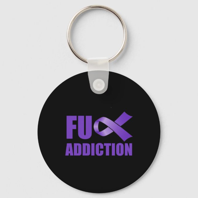 Overdose Awareness Day Purple Ribbon FU Addiction  Key Ring (Front)