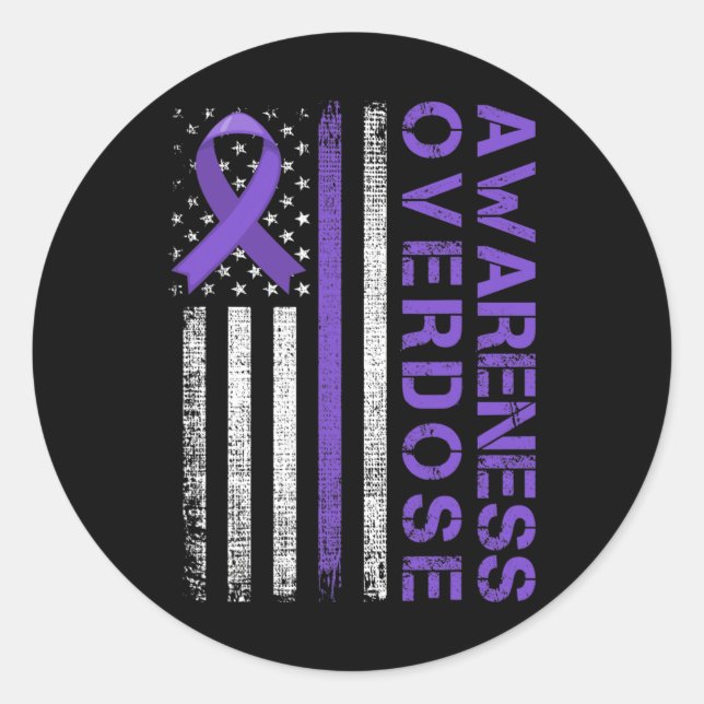 Overdose Awareness Day USA American Flag Overdose  Classic Round Sticker (Front)