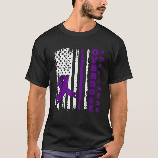 Overdose Awareness Day Usa American Flag Overdose  T-Shirt (Front)