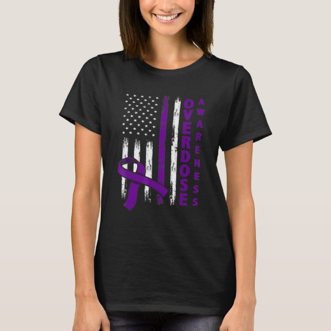 Overdose Awareness Day Usa American Flag Overdose  T-Shirt (Front)