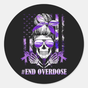 Overdose Awareness Day Usa American Flag Skull War Classic Round Sticker