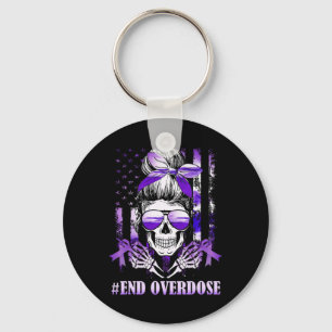 Overdose Awareness Day Usa American Flag Skull War Key Ring